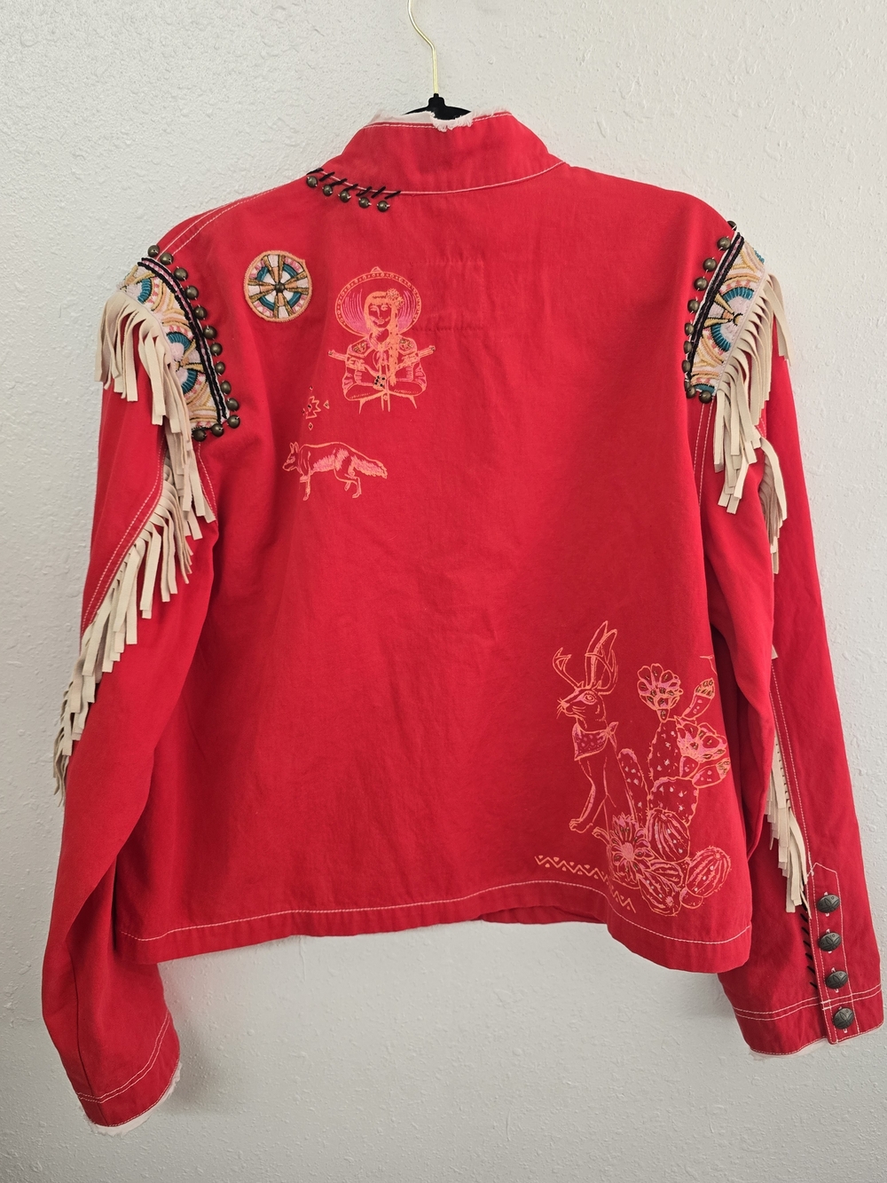 Double D Ranch Red Beaded Fringe Western Pictograph Zip Jacket Size 1X - Picture 10 of 15